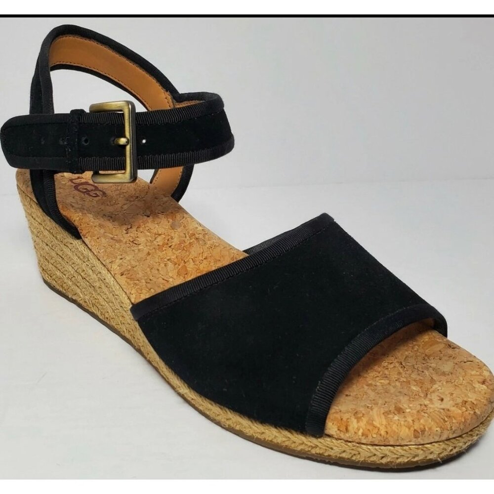 Ugg Wedge Shoes Womens Black Espadrille Strap Sz 8